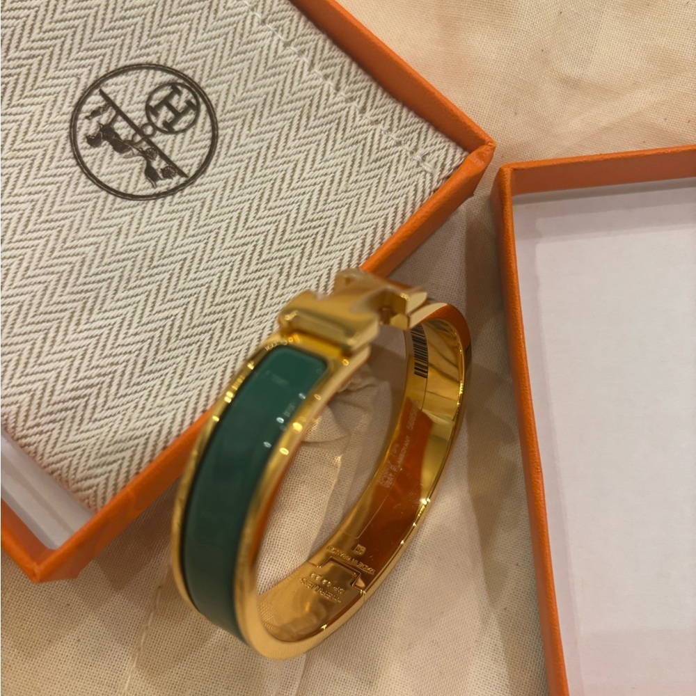 Hermes Gold and Green clic clac Bracelet